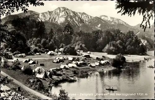 Ak Kochel am See in Oberbayern, Kochelsee, Zeltplatz Renken mit Herzogstand