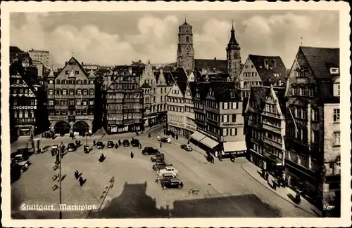 Ak Stuttgart in Württemberg, Marktplatz, Geschäfte, Passanten