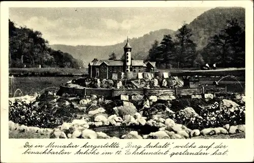 Ak Mägdesprung Harzgerode am Harz, Miniatur von Burg Anhalt, Selkemühle