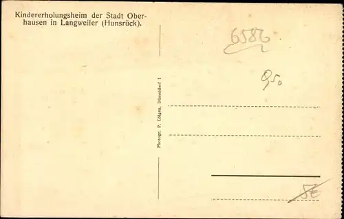 Ak Langweiler im Hunsrück, Kindererholungsheim der Stadt Oberhausen, Blick vom Hasenwirt