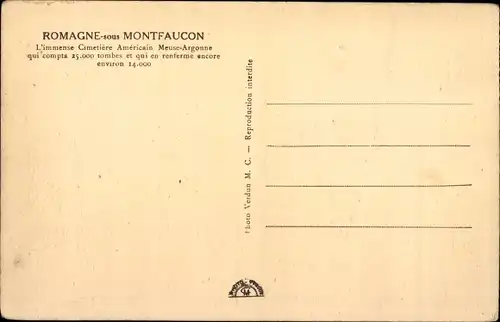 Ak Romagne sous Montfaucon Lothringen Meuse, l'immense Cimetiere Americain