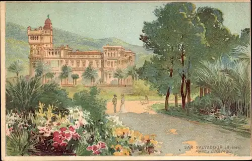 Künstler Ak Hyères Var, L'eau Minerale Lithinee Naturelle de San Salvadour, Parc, Chateau