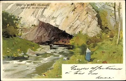 Künstler Litho Cassiens, H., Grotte de Han Han sur Lesse Wallonien Namur, Gouffre de Belvaux