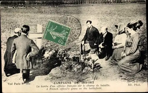 Ak Campagne de 1914-1915, La tombe d'un officier francais sur le champ de bataille