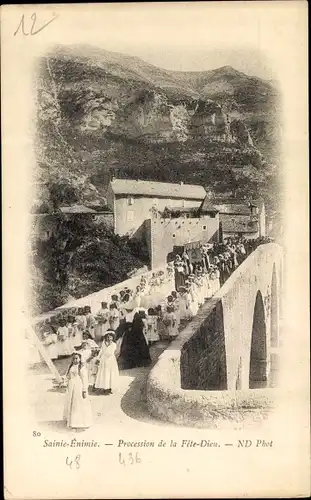 Ak Sainte Enimie Lozère, Procession de la Fete-Dieu