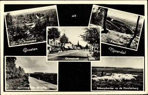 Ak Nijverdal Overijssel Niederlande, Panorama, Grotestraat, Autoweg, Schaapherder, Haarlerberg