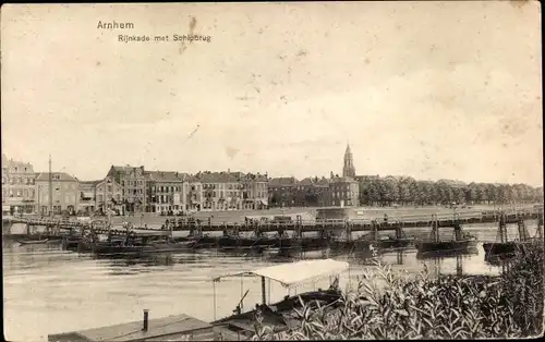 Ak Arnhem Gelderland Niederlande, Rijnkade met Schipbrug