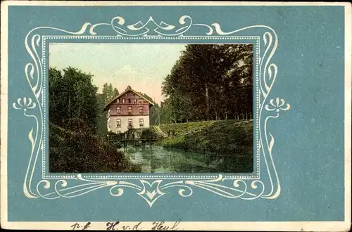 Präge Passepartout Ak Arnhem Gelderland Niederlande, Blick zum Haus, Fluss, Wald