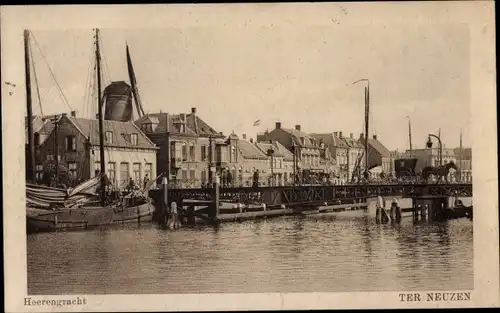 Ak Terneuzen Zeeland Niederlande, Heerengracht, Boote, Brücke