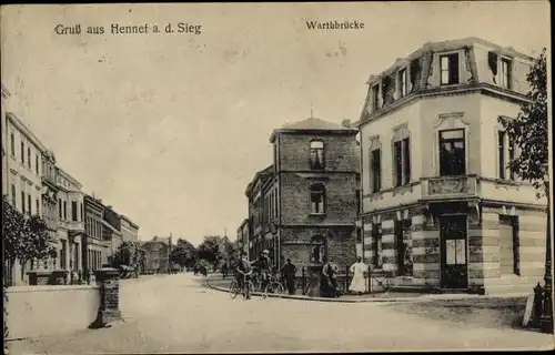 Ak Hennef an der Sieg, Partie an der Warthbrücke, Passanten