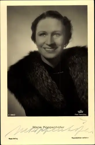 Ak Schauspielerin Maria Koppenhöfer, Portrait, Pelzmantel, Ross Verlag A 3085 1