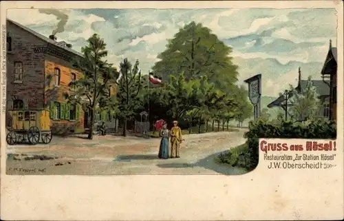 Künstler Litho Hösel Ratingen Nordrhein Westfalen, Restauration Zur Station Hösel, Postkutsche