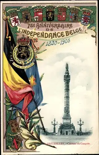 Wappen Ak Bruxelles Brüssel, 75e Anniversaire de l'Indenpendance 1905, Colonne du Congres