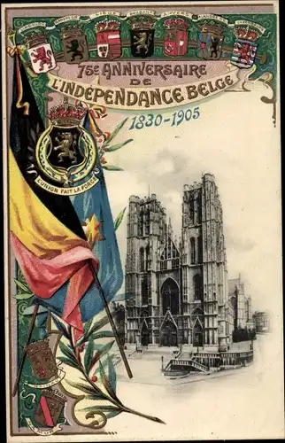 Wappen Ak Bruxelles Brüssel, 75e Anniversaire de l'Indenpendance 1905, Eglise St. Gudule
