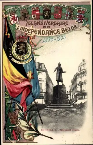 Wappen Ak Bruxelles Brüssel, 75e Anniversaire de l'Indenpendance 1905, Monument Rogier