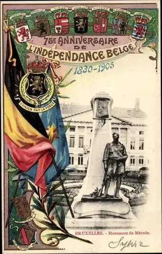 Wappen Ak Bruxelles Brüssel, 75e Anniversaire de l'Indenpendance 1905, Monument de Merode