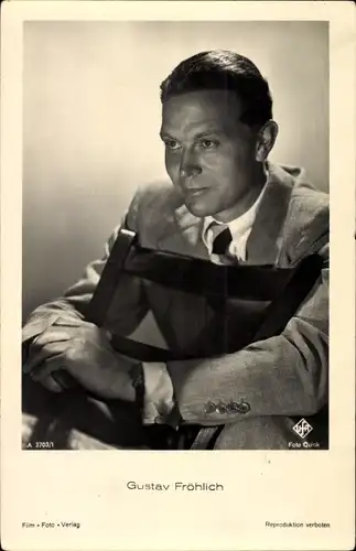 Ak Schauspieler Gustav Fröhlich, Portrait, Anzug, Krawatte, UFA Film, A 3703/1