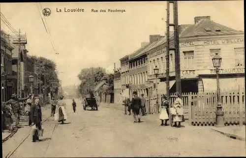 Ak La Louvière Wallonien Hennegau, Rue des Houdeng, Hotel