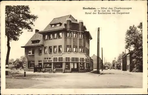 Ak Houthalen Flandern Limburg Belgien, Hotel des Charbonnages et la rue du Village