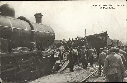 Ak Contich Kontich Flandern Antwerpen, Catastrophe 21 Mai 1908, Eisenbahnunglück