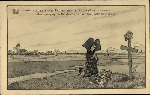 Künstler Ak Hansi, Jean Jacques Waltz, A la memoire d'un ami mort en Alsace