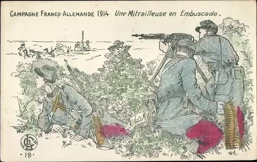 Ak Campagne Franco Allemande 1914, Une Mitrailleuse en Embuscade