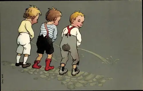 Ak Drei Jungen beim Pinkeln