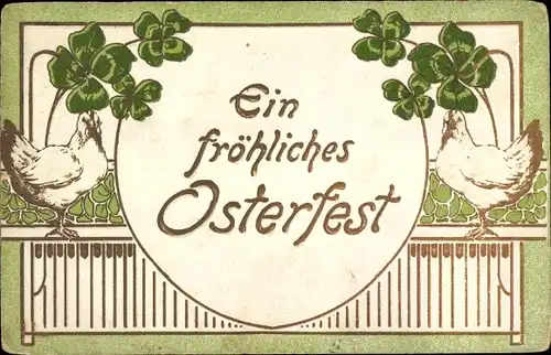 Präge Ak Glückwunsch Ostern, Hühner, Glücksklee