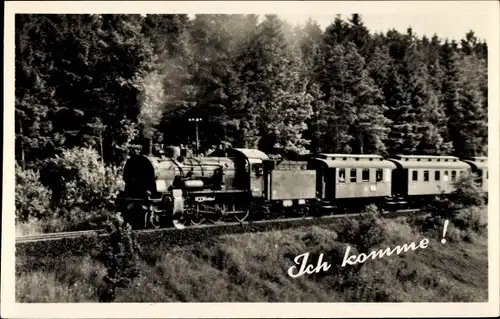 Ak Ich komme, Deutsche Eisenbahn, Dampflok in voller Fahrt