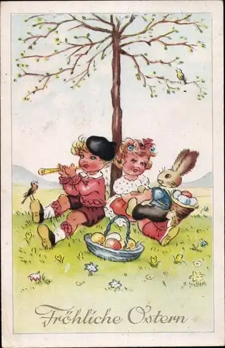 Ak Glückwunsch Ostern, Kinder, Ostereier, Osterhase