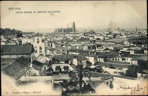 Ak Málaga Andalusien Spanien, Vista desde el Monte Calvario, Blick auf die Stadt, Kirche