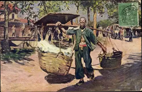 Künstler Ak Frequenez, L., Cochinchine Vietnam, Coolie blanchisseur chinois