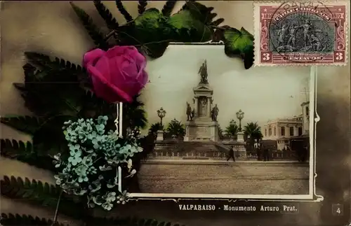 Passepartout Ak Valparaíso Chile, Monumento Arturo Prat