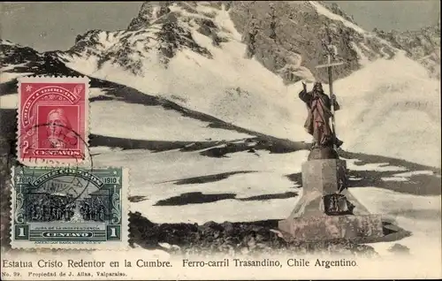 Ak Chile, Ferrocarril Trasandino, Estatua Cristo Redentor en la Cumbre