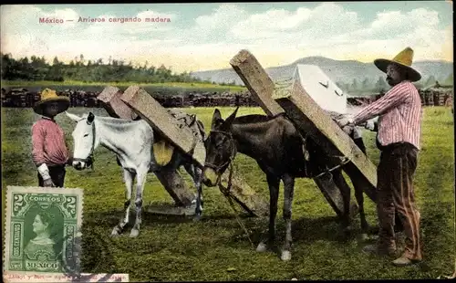 Ak Mexico, Arrieros cargando madera