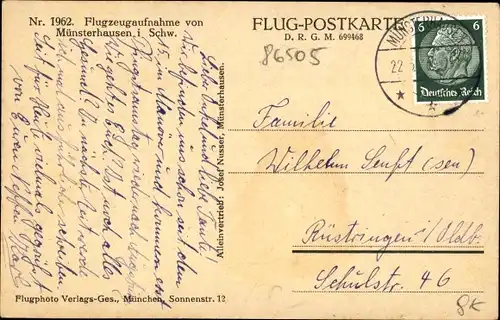 Ak Münsterhausen Landkreis Günzburg in Schwaben, Luftaufnahme