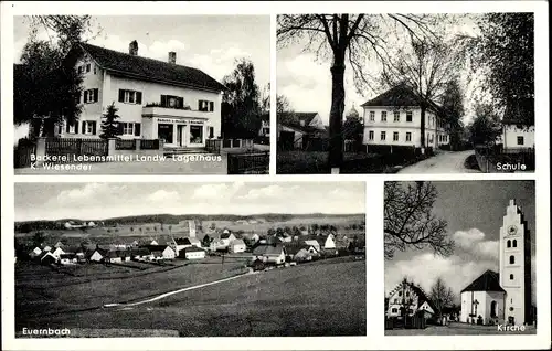 Ak Euernbach Scheyern in Oberbayern, Schule, Kirche, Bäckerei Lebensmittel Landw. Lagerhaus