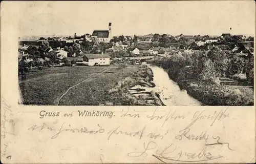 Ak Winhöring in Oberbayern, Kirche, Panorama vom Ort