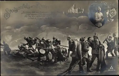 Ak Stolzenfels Koblenz am Rhein, Deutsche Soldaten auf dem Schlachtfeld