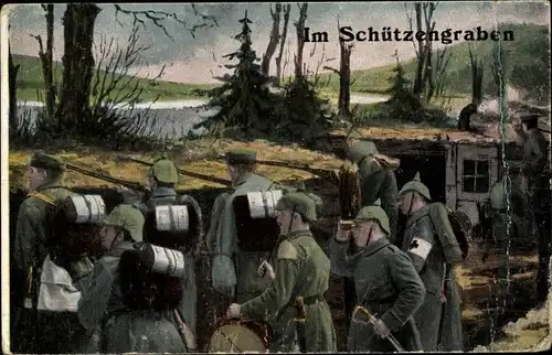 Ak Deutsche Soldaten im Schützengraben, I. WK