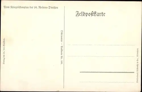 Künstler Ak Kriegsschauplatz der 26. Reserve-Division, Soldat mit Pferden, Turm