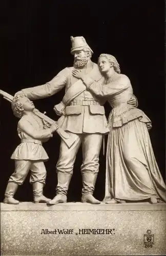 Ak Plastik von Albert Wolff, Heimkehr, Soldat mit Familie