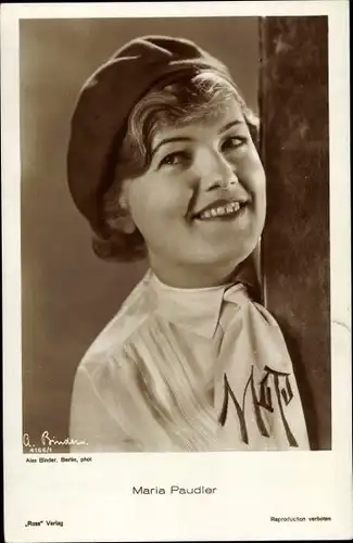 Ak Schauspielerin Maria Paudler, Portrait mit Baskenmütze, Ross Verlag 4166 1