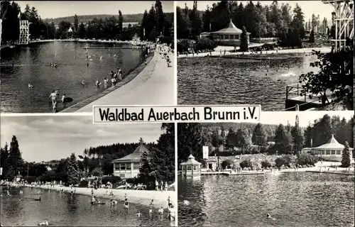 Ak Brunn Auerbach im Vogtland, Waldbad, HO Gaststätte