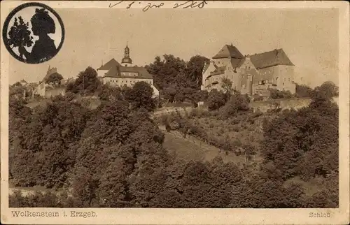 Ak Wolkenstein im Erzgebirge, Blick zum Schloss