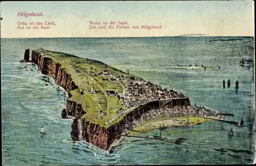 Ak Nordseeinsel Helgoland, Panorama der Insel, Gedicht