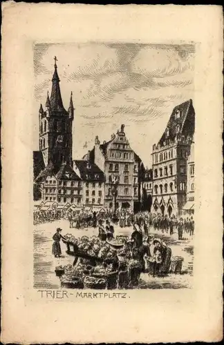 Künstler Ak Trier an der Mosel, Marktplatz