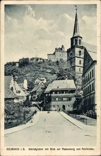 Ak Kulmbach in Oberfranken, Schlossgraben mit Blick auf Plassenburg und Petrikirche