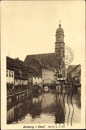 Ak Amberg in der Oberpfalz Bayern, Partie a.d. Vils, Kirche