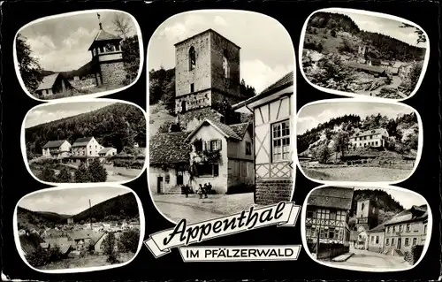 Ak Appenthal Elmstein in der Pfalz, Fachwerkhaus, Panorama, Turm, Straßenansicht